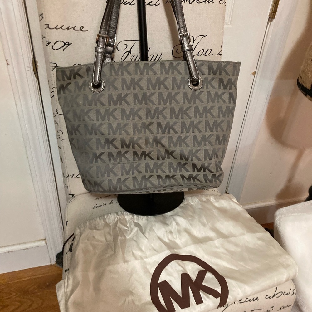 Michael Kors signature shoulder bag tote with dust bag MK LOGO SHOULDERBAG  GREY - Picture 7 of 9